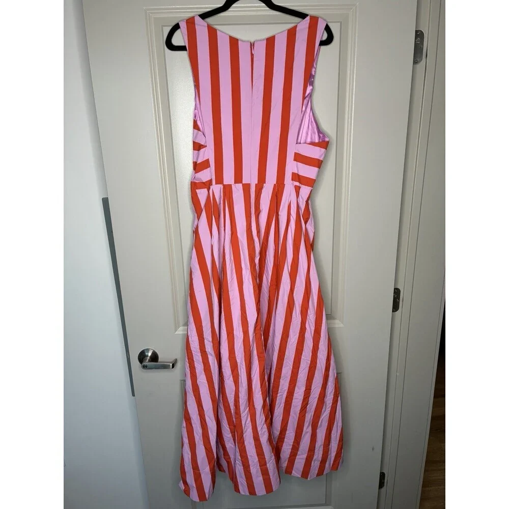 BHLDN NWT Madeline Sleeveless V-Neck Cutout Taffeta Midi Dress Pink Stripe XL - Picture 9 of 9